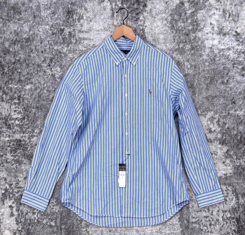 New Polo Ralph Lauren Classic Oxford Shirt Large Mens Blue Striped